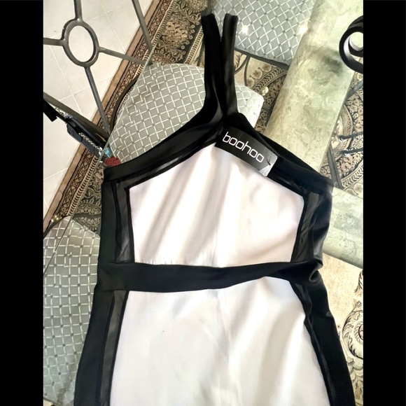 BOOHOO Strapy One Shoulder Black Side Mesh Scuba Body-con Midi Dress from UK - Picture 8 of 12